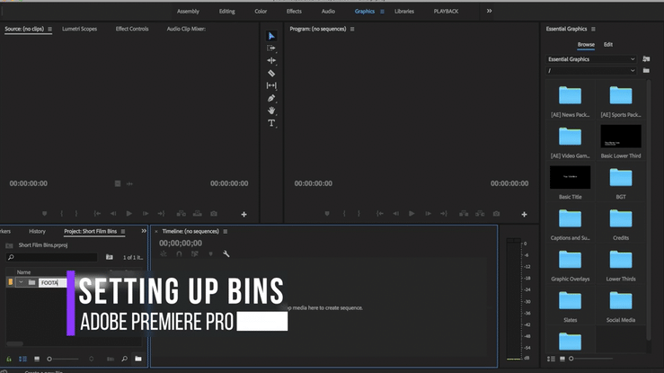 A gif of How to make Bins in Premiere Pro